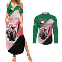 Personalized Sudan Couples Matching Summer Maxi Dress and Long Sleeve Button Shirt Sudanese Secretary Bird Flag Style