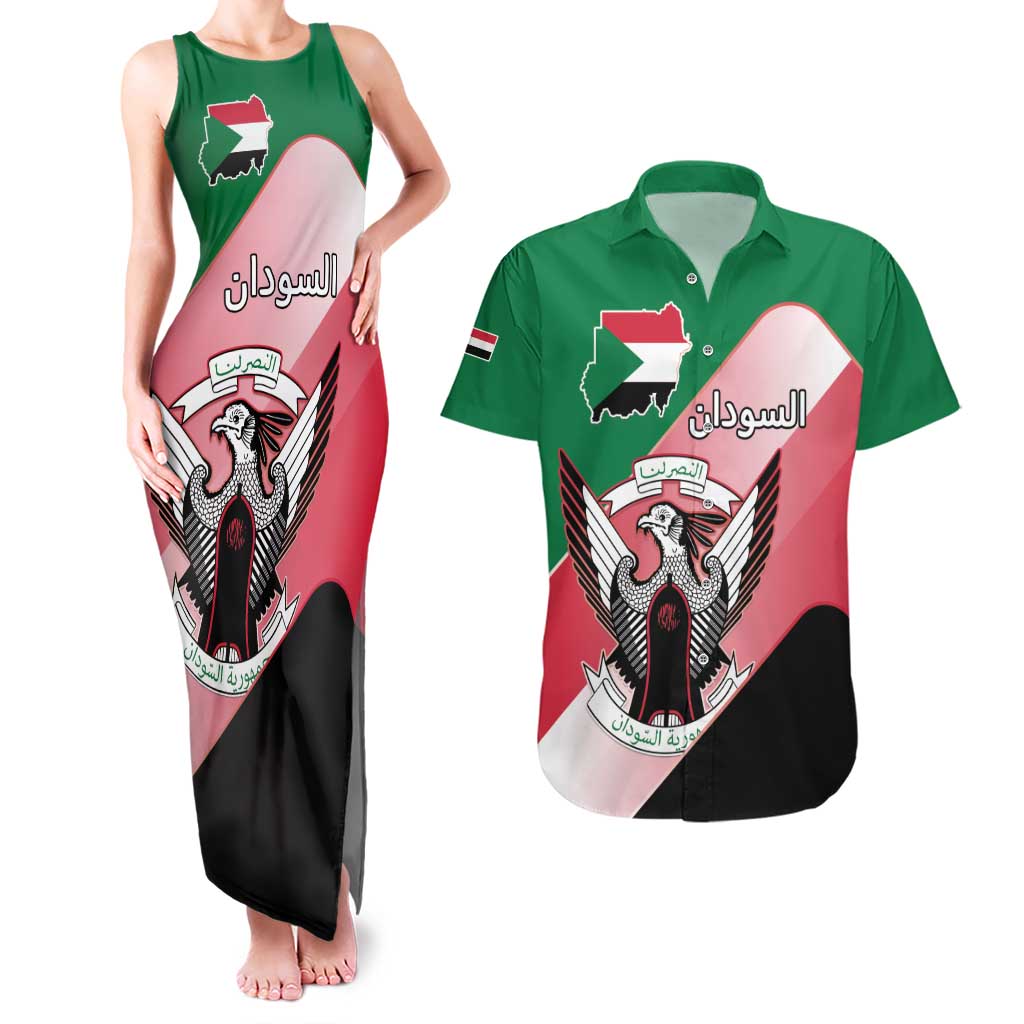 Personalized Sudan Couples Matching Tank Maxi Dress and Hawaiian Shirt Sudanese Secretary Bird Flag Style