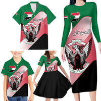 Personalized Sudan Family Matching Long Sleeve Bodycon Dress and Hawaiian Shirt Sudanese Secretary Bird Flag Style