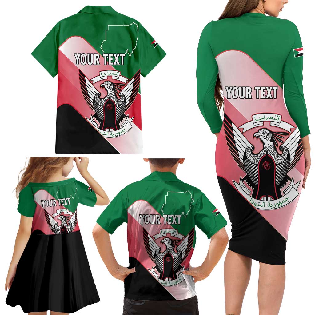 Personalized Sudan Family Matching Long Sleeve Bodycon Dress and Hawaiian Shirt Sudanese Secretary Bird Flag Style