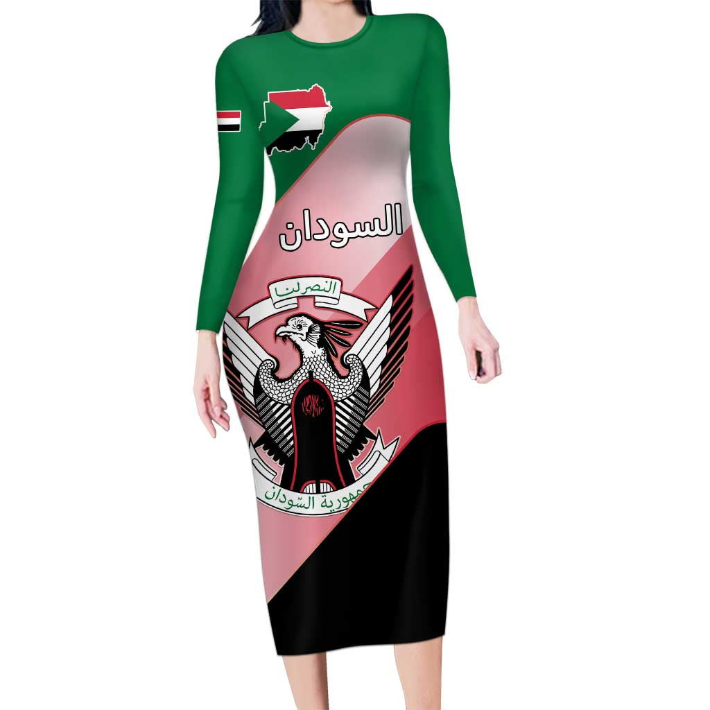 Personalized Sudan Family Matching Long Sleeve Bodycon Dress and Hawaiian Shirt Sudanese Secretary Bird Flag Style