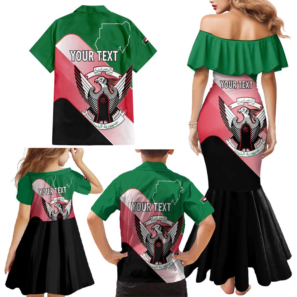 Personalized Sudan Family Matching Mermaid Dress and Hawaiian Shirt Sudanese Secretary Bird Flag Style