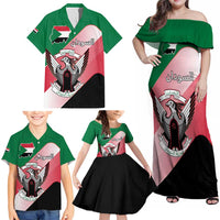 Personalized Sudan Family Matching Off Shoulder Maxi Dress and Hawaiian Shirt Sudanese Secretary Bird Flag Style
