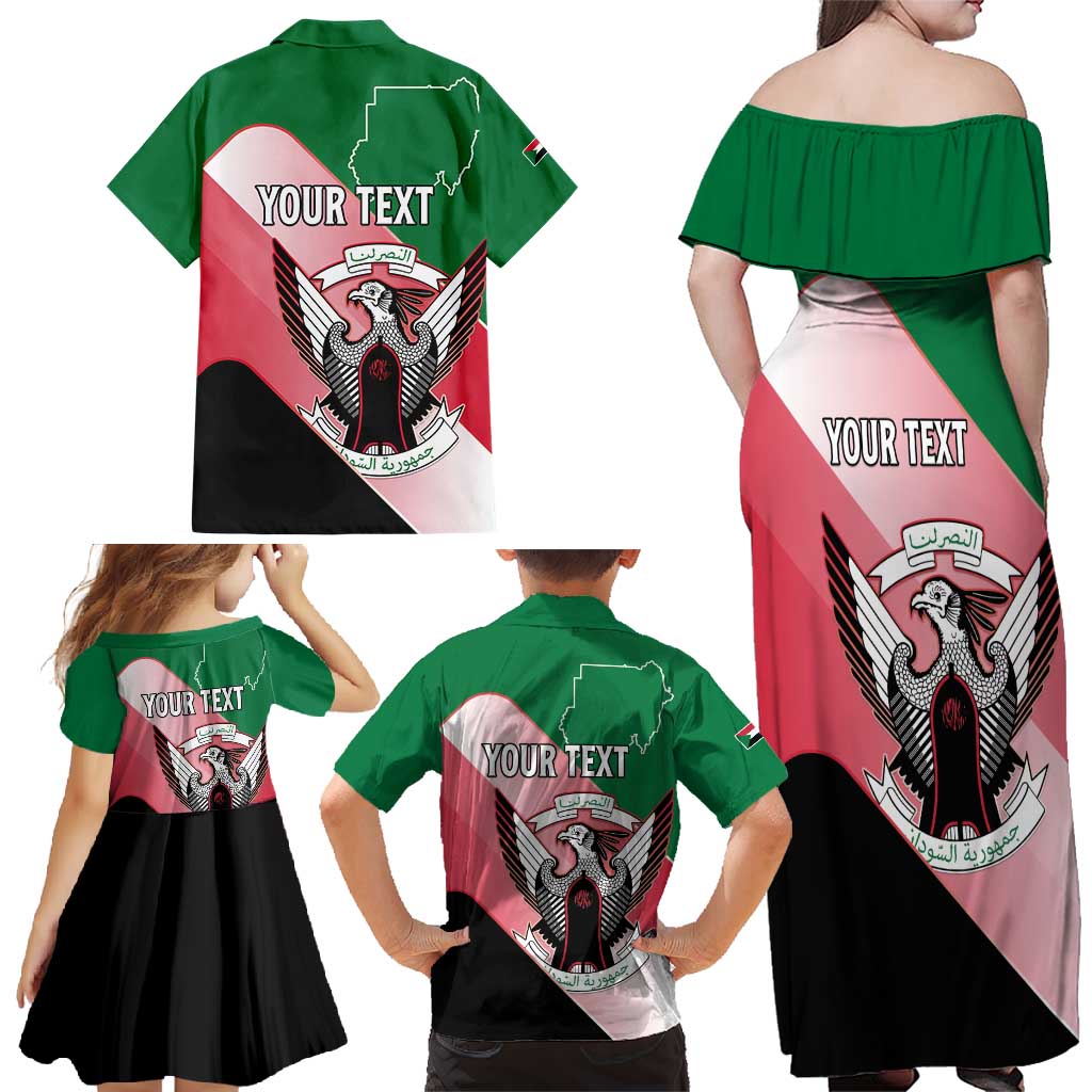 Personalized Sudan Family Matching Off Shoulder Maxi Dress and Hawaiian Shirt Sudanese Secretary Bird Flag Style