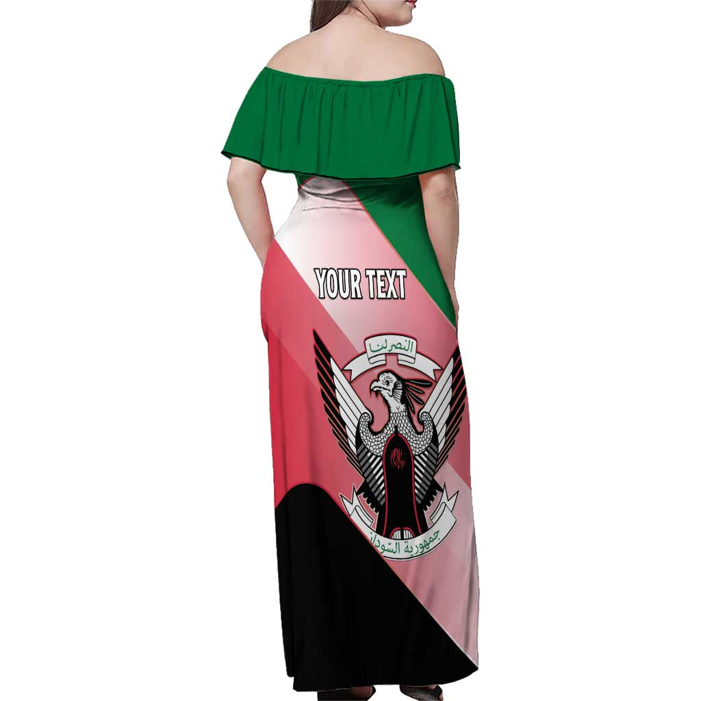 Personalized Sudan Family Matching Off Shoulder Maxi Dress and Hawaiian Shirt Sudanese Secretary Bird Flag Style