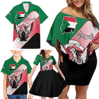 Personalized Sudan Family Matching Off Shoulder Short Dress and Hawaiian Shirt Sudanese Secretary Bird Flag Style
