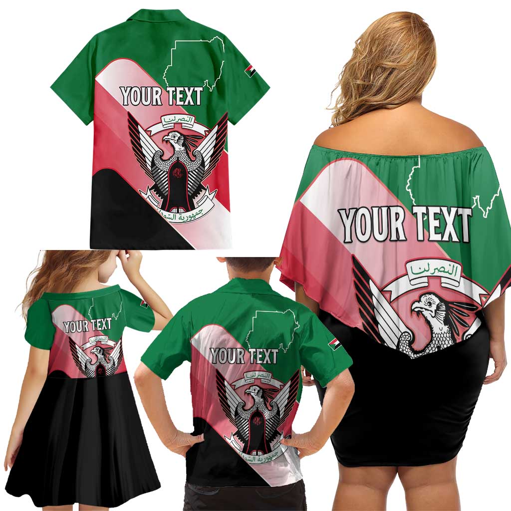 Personalized Sudan Family Matching Off Shoulder Short Dress and Hawaiian Shirt Sudanese Secretary Bird Flag Style
