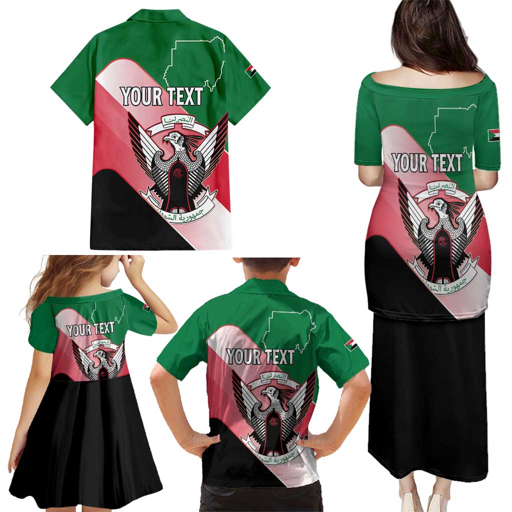 Personalized Sudan Family Matching Puletasi and Hawaiian Shirt Sudanese Secretary Bird Flag Style