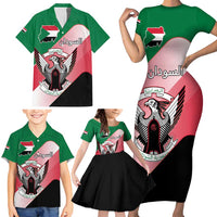 Personalized Sudan Family Matching Short Sleeve Bodycon Dress and Hawaiian Shirt Sudanese Secretary Bird Flag Style