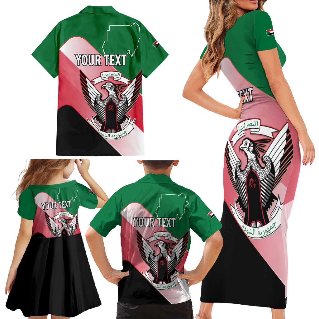 Personalized Sudan Family Matching Short Sleeve Bodycon Dress and Hawaiian Shirt Sudanese Secretary Bird Flag Style