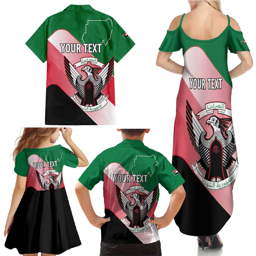 Personalized Sudan Family Matching Summer Maxi Dress and Hawaiian Shirt Sudanese Secretary Bird Flag Style