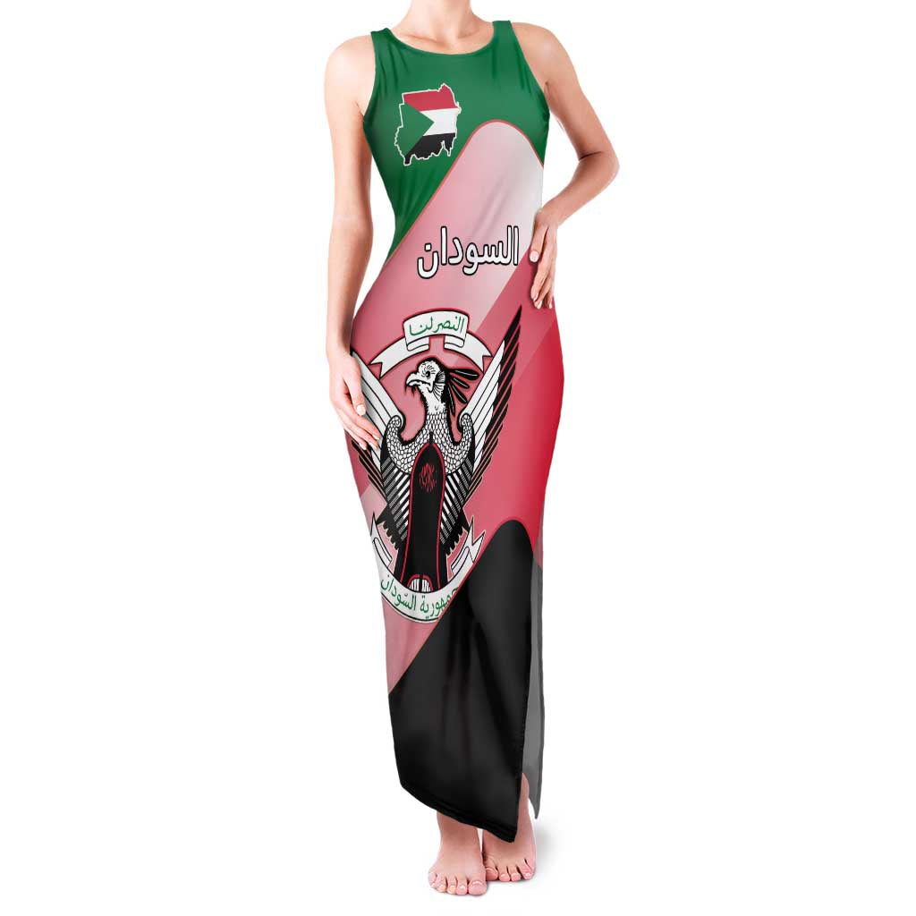 Personalized Sudan Family Matching Tank Maxi Dress and Hawaiian Shirt Sudanese Secretary Bird Flag Style