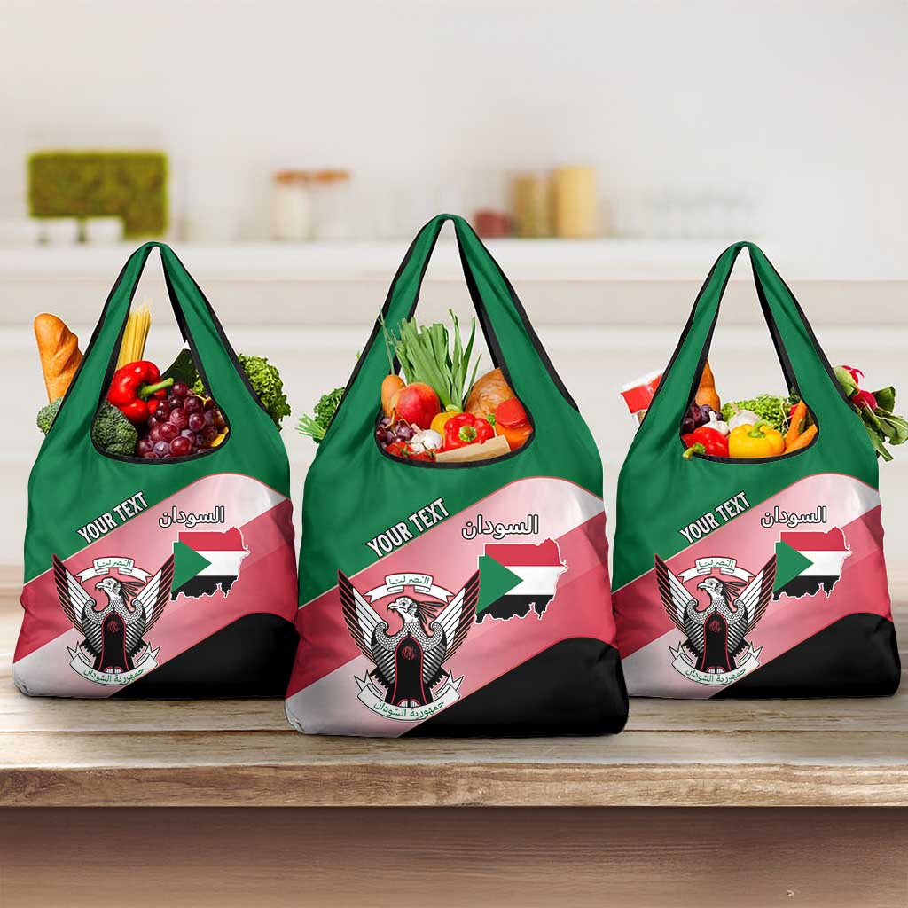 Personalized Sudan Grocery Bag Sudanese Secretary Bird Flag Style
