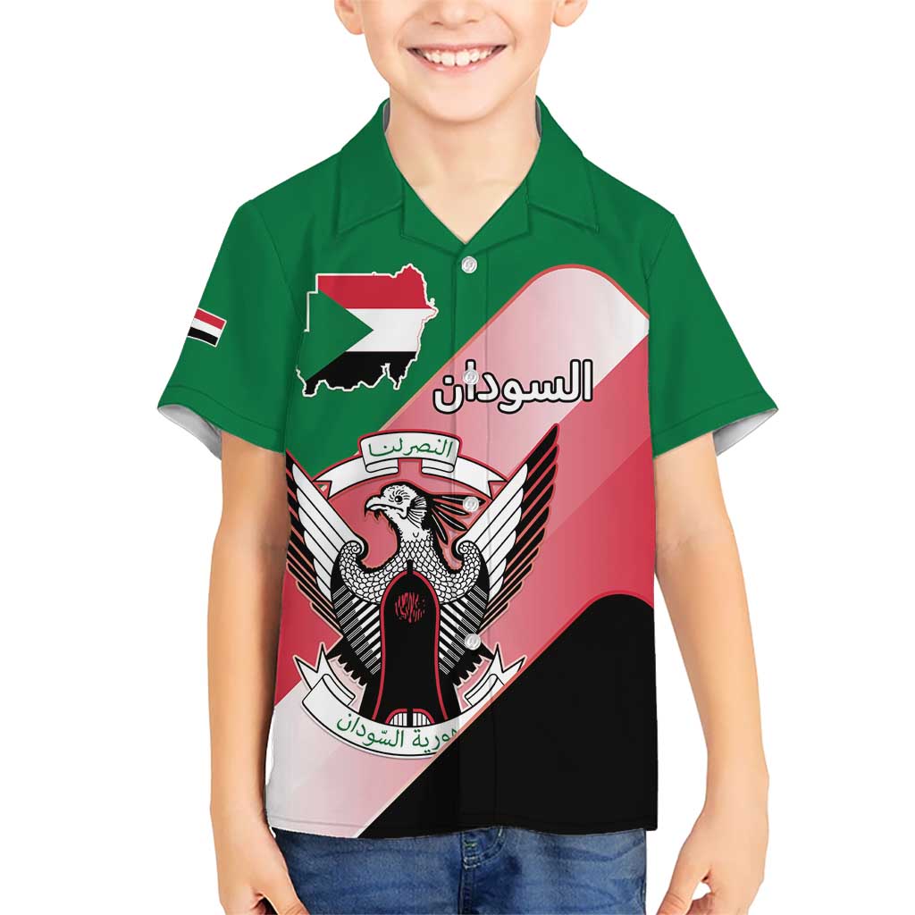 Personalized Sudan Kid Hawaiian Shirt Sudanese Secretary Bird Flag Style