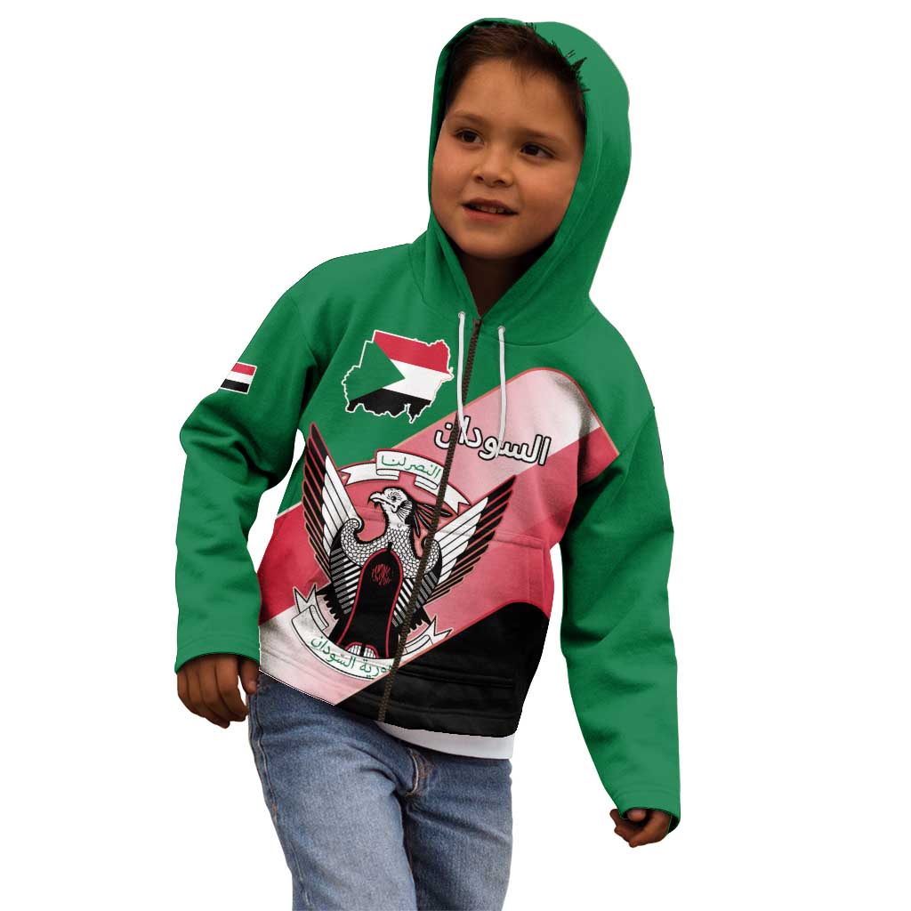 Personalized Sudan Kid Hoodie Sudanese Secretary Bird Flag Style