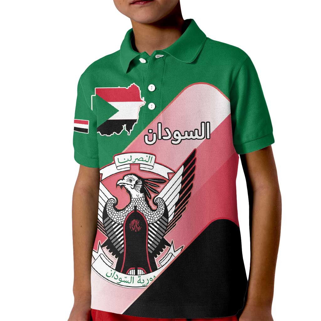 Personalized Sudan Kid Polo Shirt Sudanese Secretary Bird Flag Style
