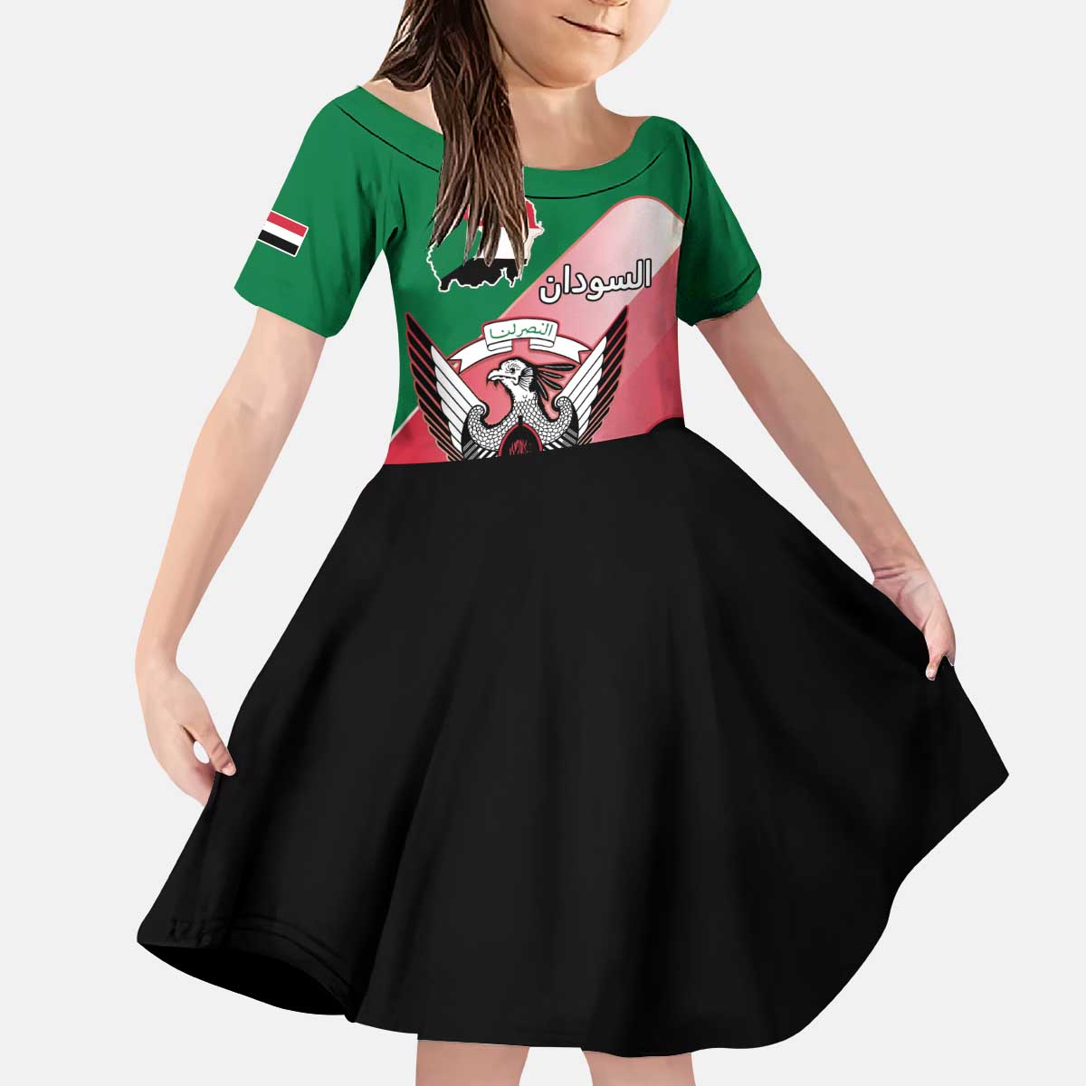 Personalized Sudan Kid Short Sleeve Dress Sudanese Secretary Bird Flag Style