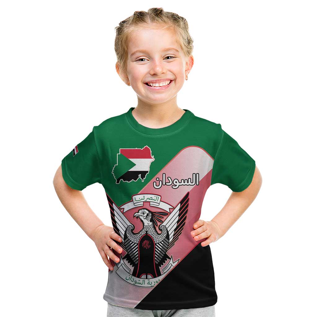 Personalized Sudan Kid T Shirt Sudanese Secretary Bird Flag Style
