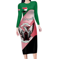 Personalized Sudan Long Sleeve Bodycon Dress Sudanese Secretary Bird Flag Style