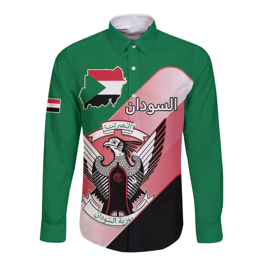 Personalized Sudan Long Sleeve Button Shirt Sudanese Secretary Bird Flag Style