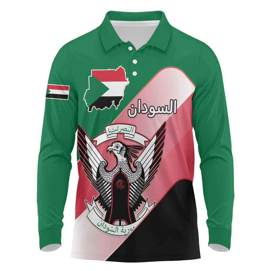 Personalized Sudan Long Sleeve Polo Shirt Sudanese Secretary Bird Flag Style