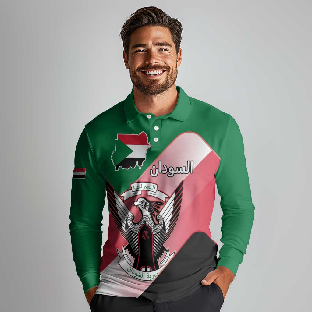 Personalized Sudan Long Sleeve Polo Shirt Sudanese Secretary Bird Flag Style