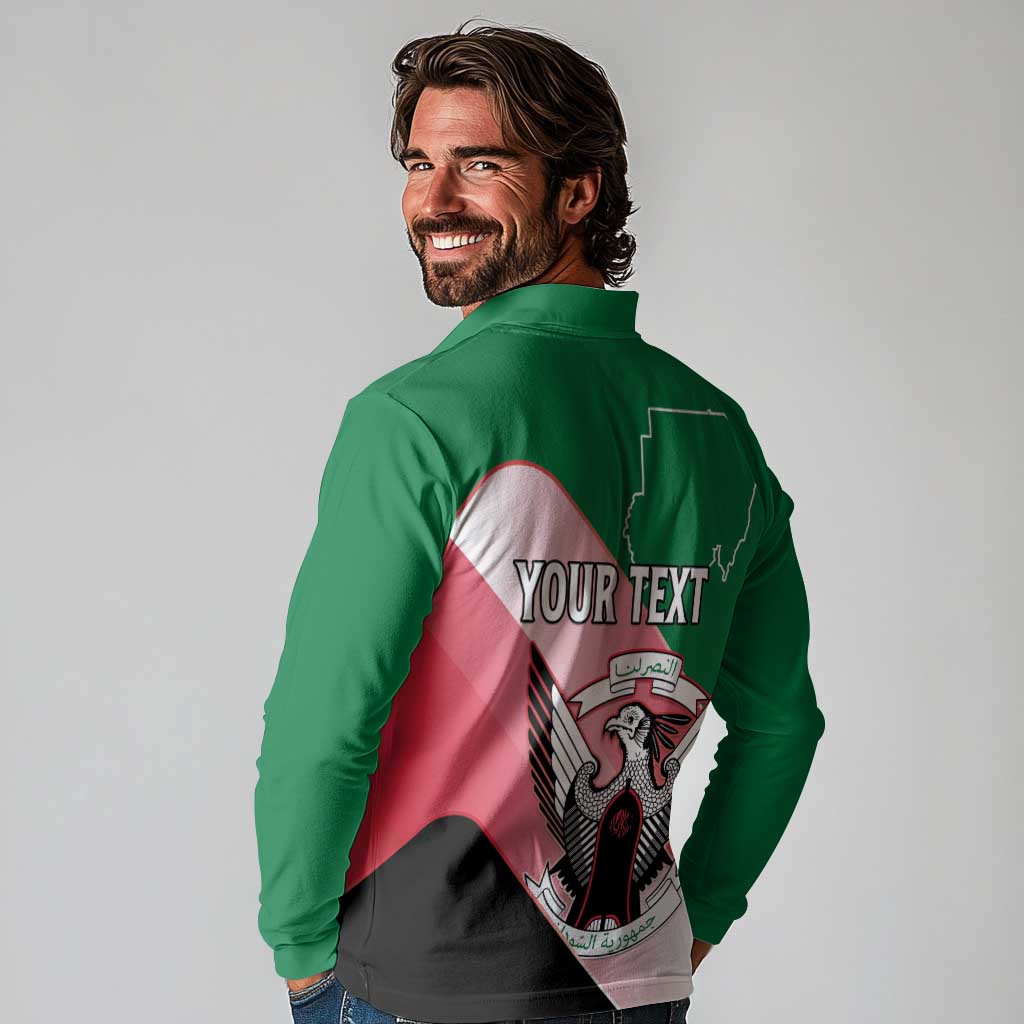 Personalized Sudan Long Sleeve Polo Shirt Sudanese Secretary Bird Flag Style