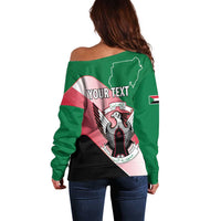 Personalized Sudan Off Shoulder Sweater Sudanese Secretary Bird Flag Style