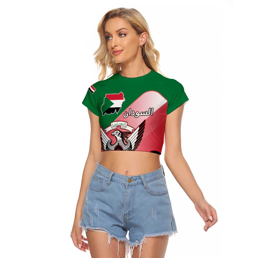 Personalized Sudan Raglan Cropped T Shirt Sudanese Secretary Bird Flag Style