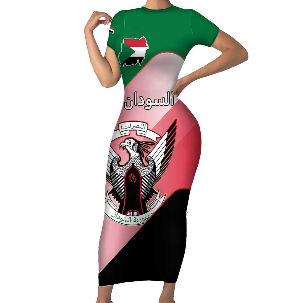 Personalized Sudan Short Sleeve Bodycon Dress Sudanese Secretary Bird Flag Style