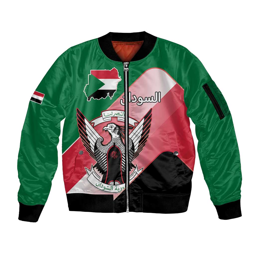 Personalized Sudan Sleeve Zip Bomber Jacket Sudanese Secretary Bird Flag Style