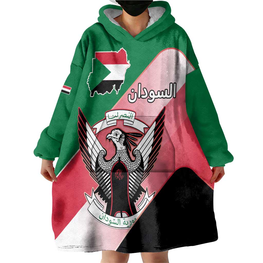 Personalized Sudan Wearable Blanket Hoodie Sudanese Secretary Bird Flag Style