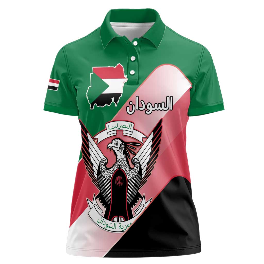 Personalized Sudan Women Polo Shirt Sudanese Secretary Bird Flag Style