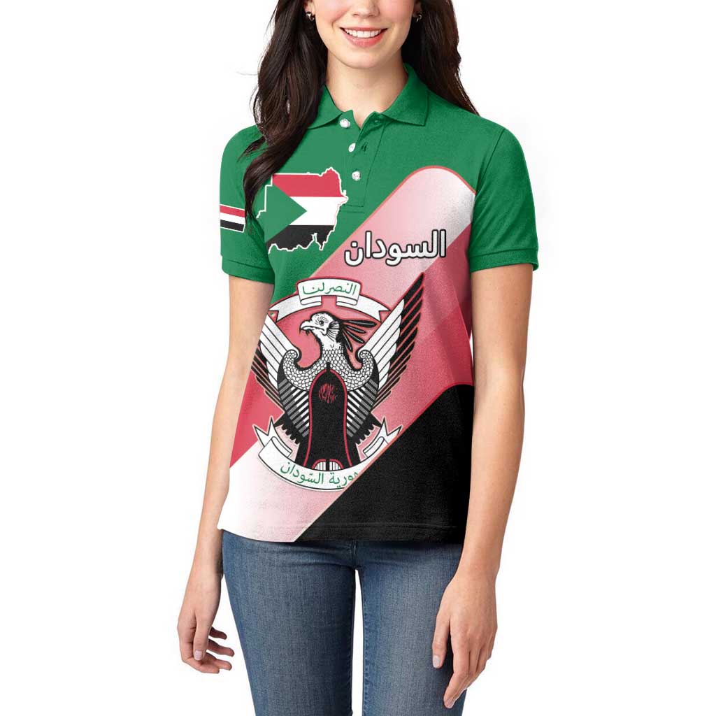 Personalized Sudan Women Polo Shirt Sudanese Secretary Bird Flag Style