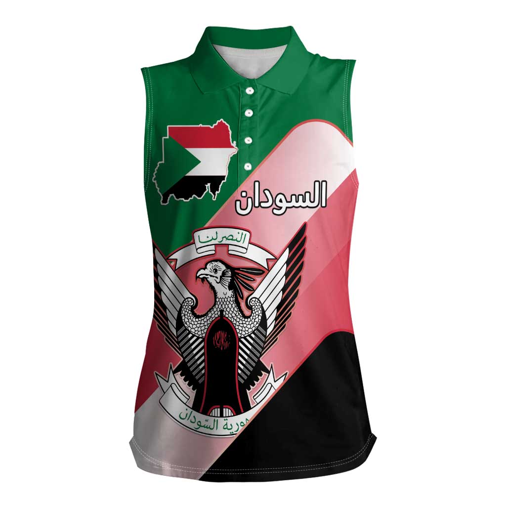 Personalized Sudan Women Sleeveless Polo Shirt Sudanese Secretary Bird Flag Style