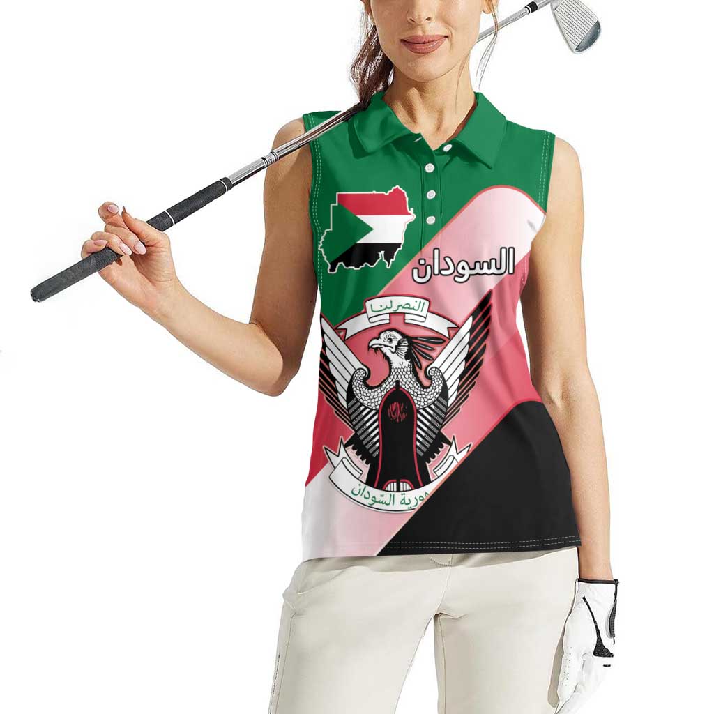 Personalized Sudan Women Sleeveless Polo Shirt Sudanese Secretary Bird Flag Style
