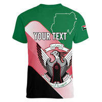 Personalized Sudan Women V-Neck T-Shirt Sudanese Secretary Bird Flag Style