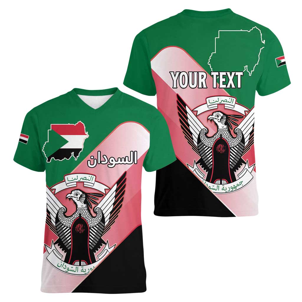 Personalized Sudan Women V-Neck T-Shirt Sudanese Secretary Bird Flag Style