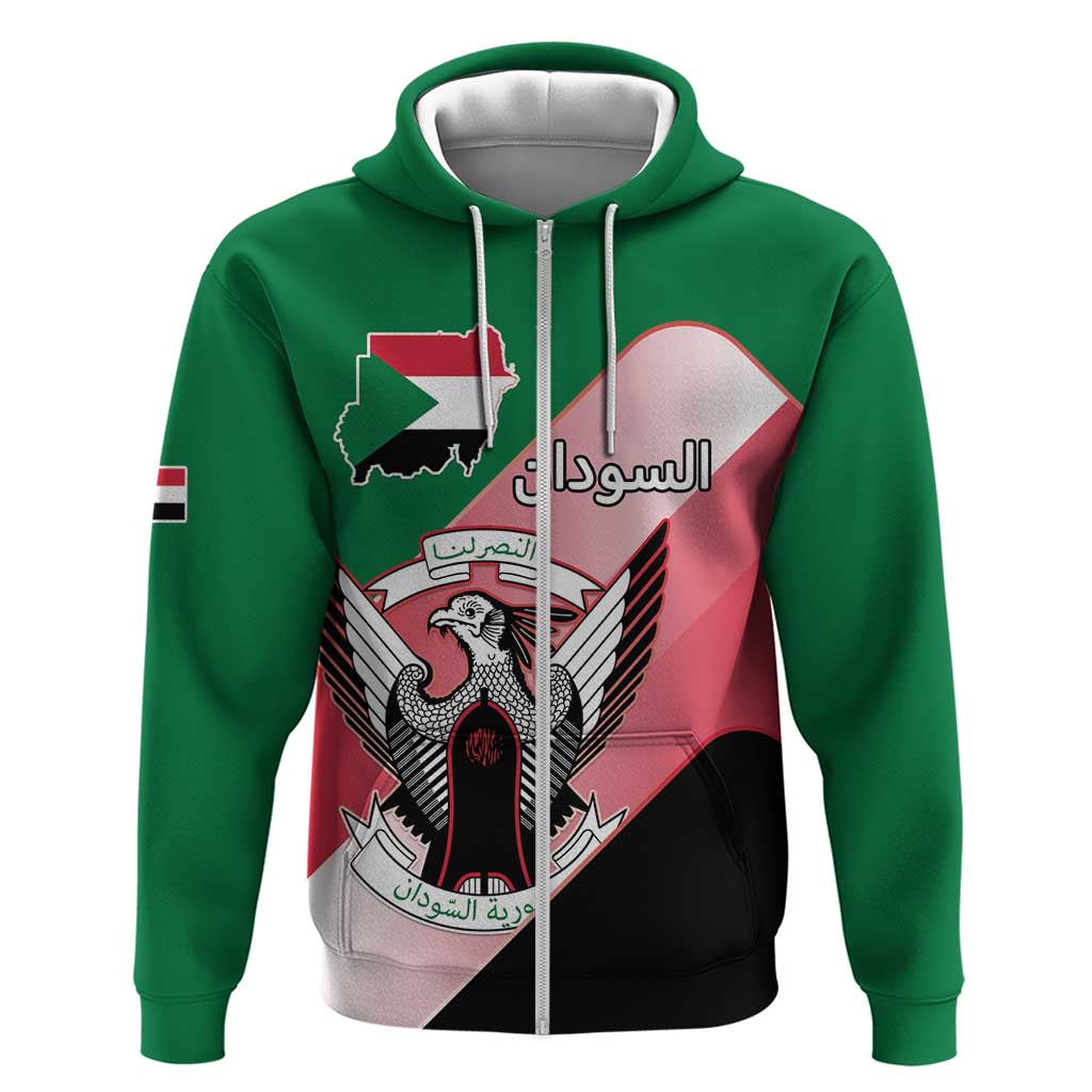 Personalized Sudan Zip Hoodie Sudanese Secretary Bird Flag Style