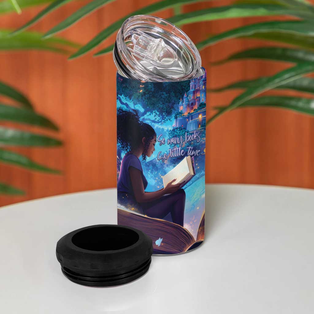 Black Girls Book Lovers 4 in 1 Can Cooler Tumbler Just A Girl Who Loves Books