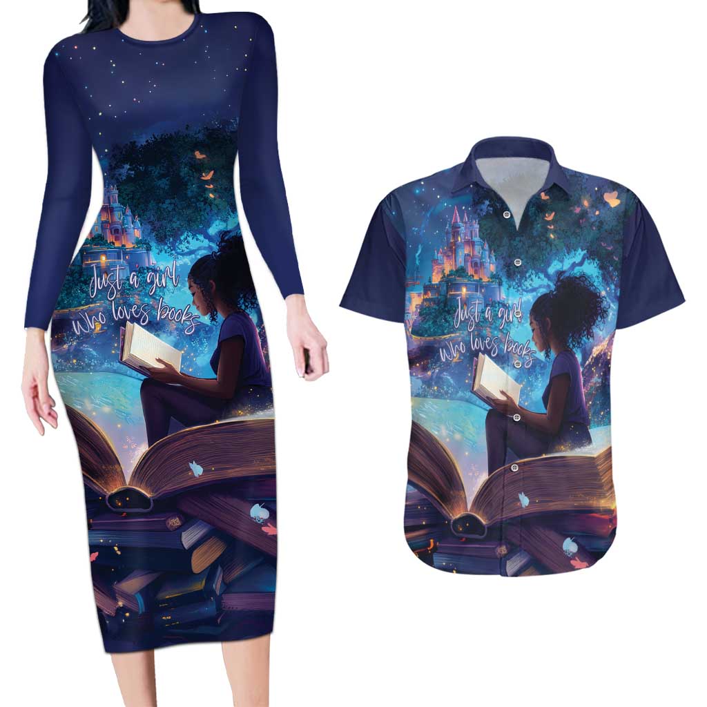 Black Girls Book Lovers Couples Matching Long Sleeve Bodycon Dress and Hawaiian Shirt Just A Girl Who Loves Books