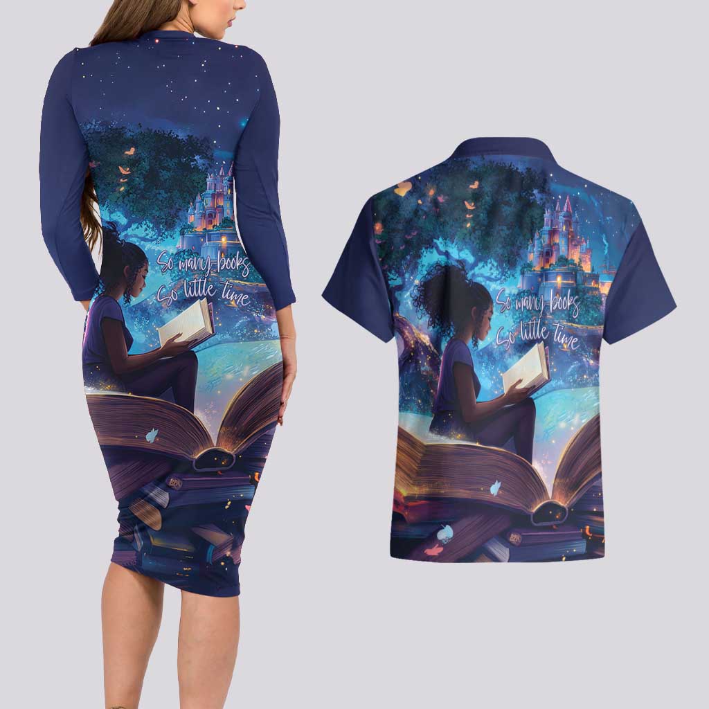 Black Girls Book Lovers Couples Matching Long Sleeve Bodycon Dress and Hawaiian Shirt Just A Girl Who Loves Books