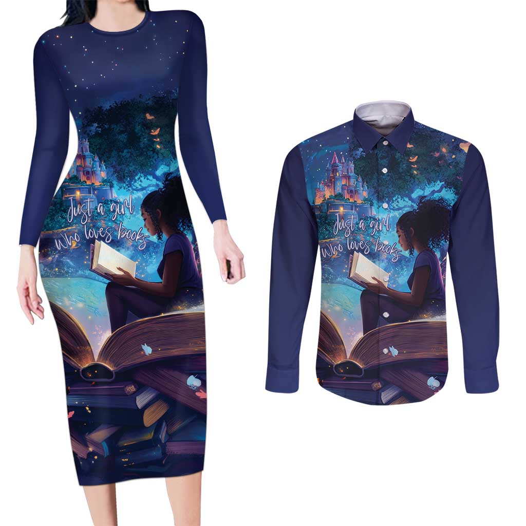 Black Girls Book Lovers Couples Matching Long Sleeve Bodycon Dress and Long Sleeve Button Shirt Just A Girl Who Loves Books