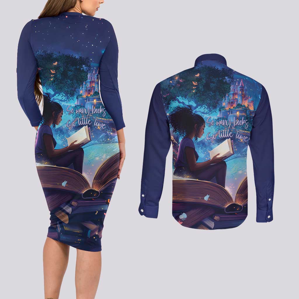 Black Girls Book Lovers Couples Matching Long Sleeve Bodycon Dress and Long Sleeve Button Shirt Just A Girl Who Loves Books