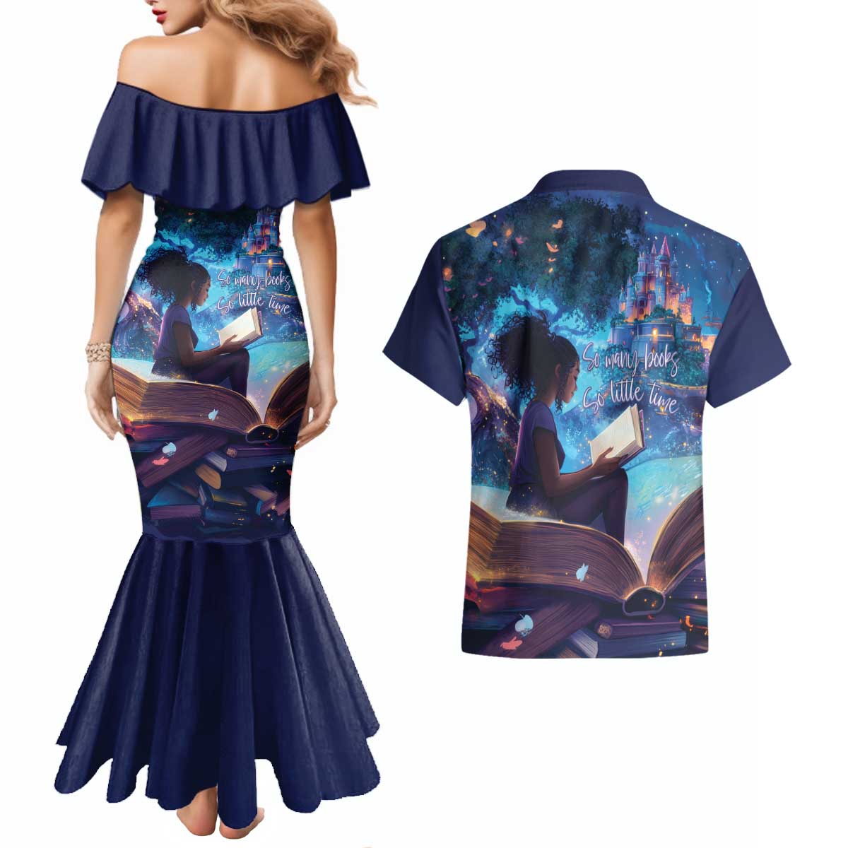 Black Girls Book Lovers Couples Matching Mermaid Dress and Hawaiian Shirt Just A Girl Who Loves Books