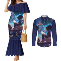 Black Girls Book Lovers Couples Matching Mermaid Dress and Long Sleeve Button Shirt Just A Girl Who Loves Books