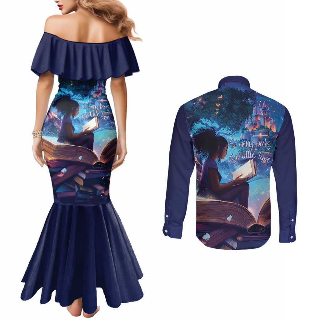 Black Girls Book Lovers Couples Matching Mermaid Dress and Long Sleeve Button Shirt Just A Girl Who Loves Books