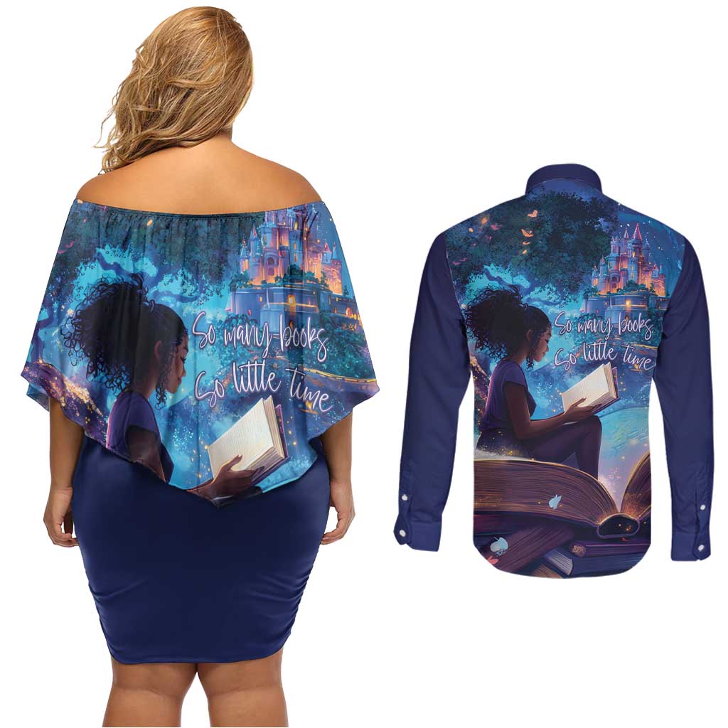 Black Girls Book Lovers Couples Matching Off Shoulder Short Dress and Long Sleeve Button Shirt Just A Girl Who Loves Books