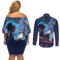 Black Girls Book Lovers Couples Matching Off Shoulder Short Dress and Long Sleeve Button Shirt Just A Girl Who Loves Books