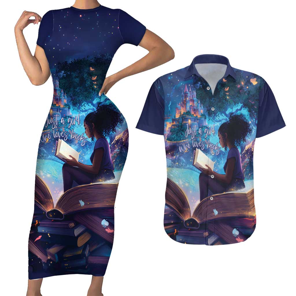 Black Girls Book Lovers Couples Matching Short Sleeve Bodycon Dress and Hawaiian Shirt Just A Girl Who Loves Books